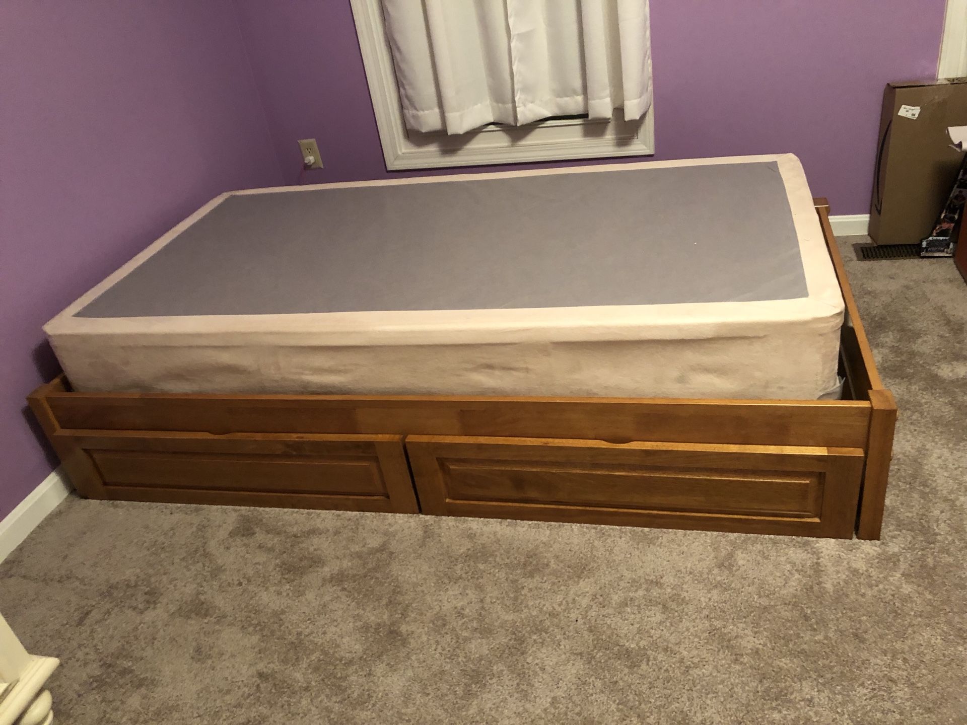 Bed frame with drawers and box spring. (Twin)