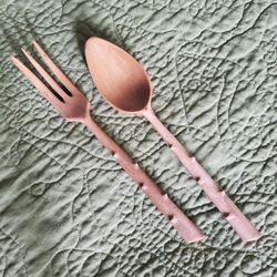 Vintage Foret Tree Branch Twig Salad Servers Beechwood Boho MCM
