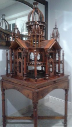 Monumental English mahogany Bird Cage on Stand