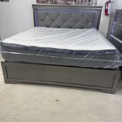 King LED Bed Frame + Mattress + Boxsprings 
