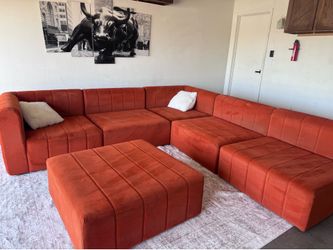 Orange velvet modular sectional sofa sala
