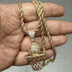 Iced out basketball pendant and Rope necklace🔥☎️954-471-77-01