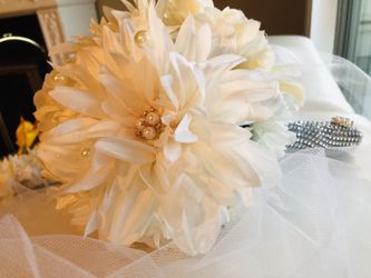 Rich cream and white brooch bouquet flowers wedding