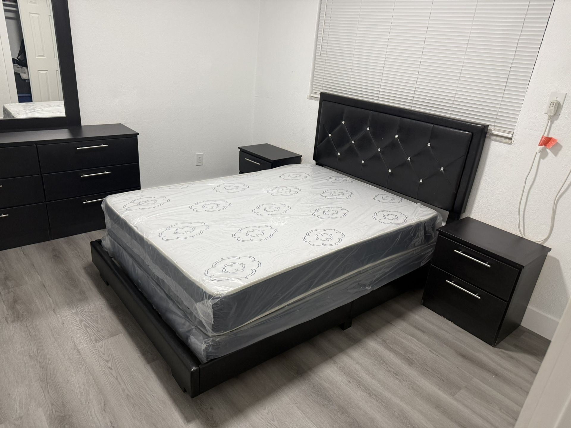 Full Bedroom Set With Mattress 2 Nightstand Dresser And Mirror All New Furniture And Free Delivery