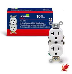 Leviton 20 Amp 125 V Commercial Grade Duplex Outlet/Receptacle, White (10-Pack) CBR20-WMP