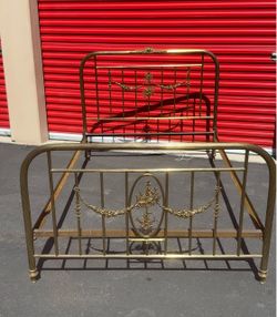 Antique Brass Bed Frame with Ornate Floral Details