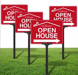 Otoolling Open House Signs Real Estate Yard Signs w/ Stakes 4 Pack Red - New
