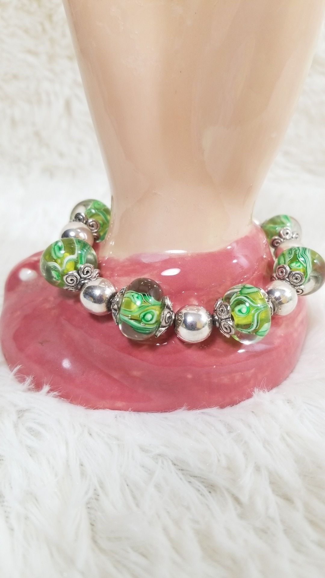 Green Marble silver accent bracelet