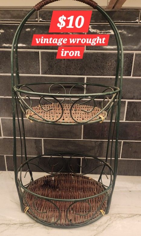 Vintage Wrought Iron Wicker Basket