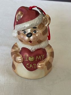 Vintage Midwest of Cannon Falls ceramic cat bell Christmas ornament. 4.25” tall