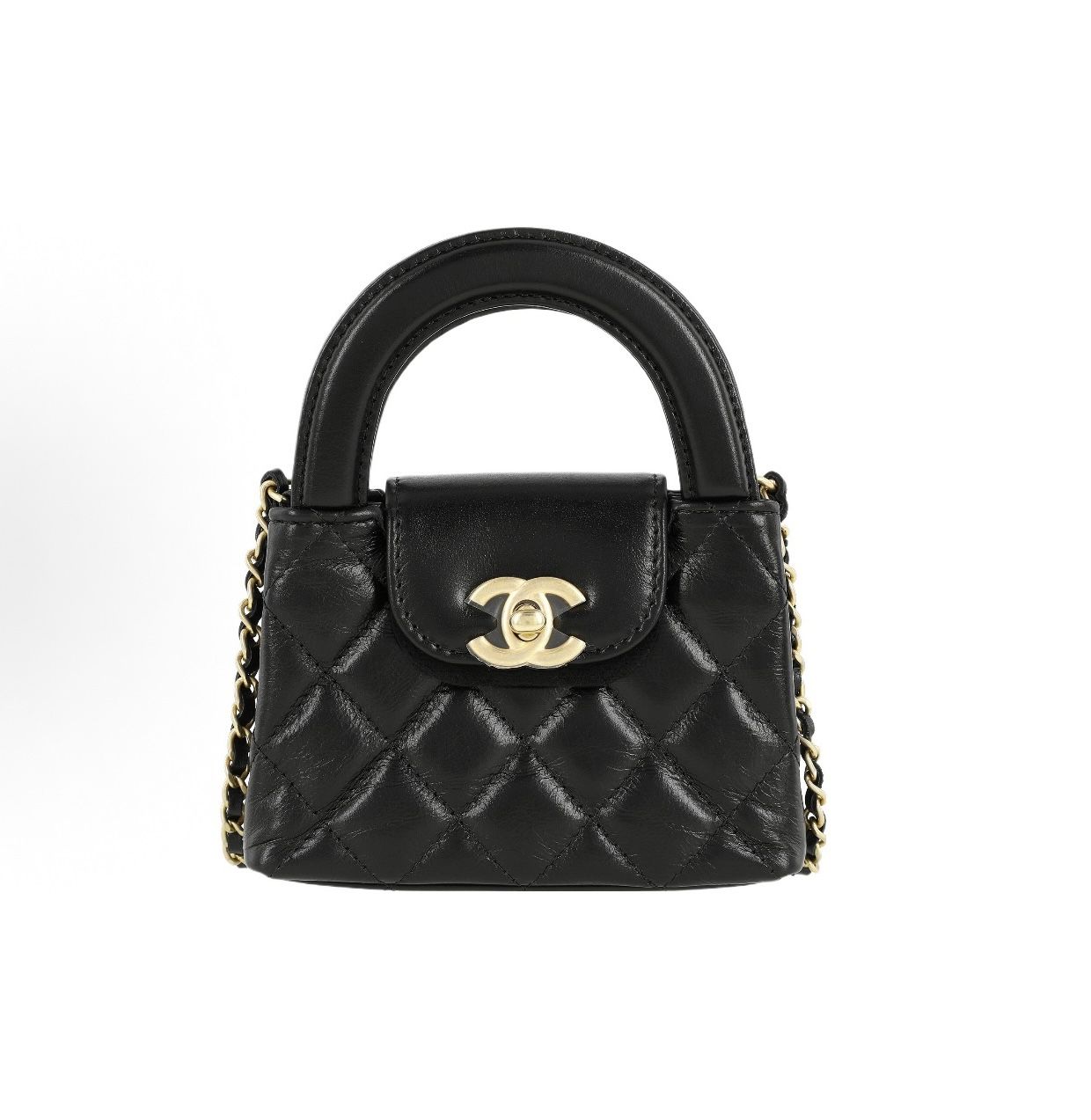 CHANEL23K/24P Kelly Gold Diamond Chain with Handle Mini Shopping Bag Lychee Pattern Cowhide Handbag Single Shoulder Handbag Super Mini(645)27