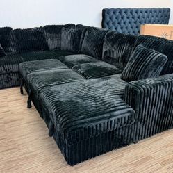 Black Or Grey Sectional W Sleeper Sofa And Storage 