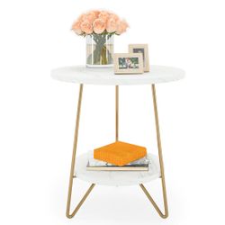  2 Tier Round Sofa Bedside Table with Shelves 