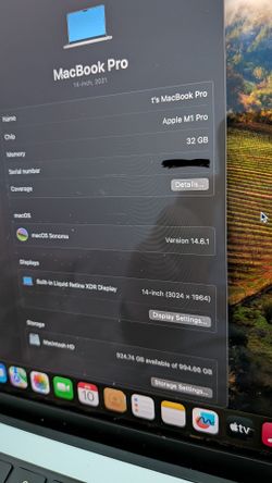 MacBook Pro 14" M1 32 GB RAM, 1 TB SSD