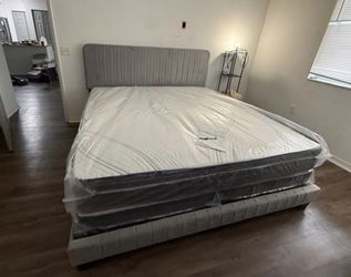 New king size bed frame + king size mattress+ box spring + delivery