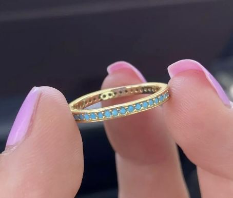 Turquoise Gold Band 925 Sz 7 Or 8