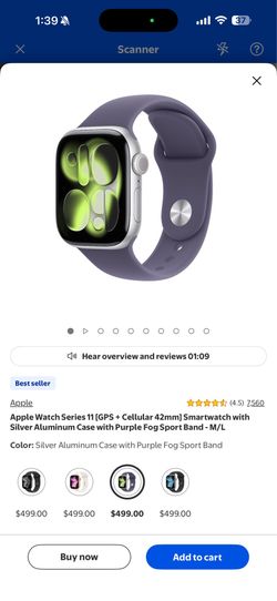 Apple Watch Series 11 [GPS + Cellular 42mm] Silver Aluminum Case with Purple Fog Sport Band