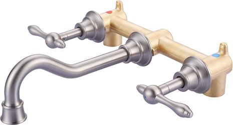 2-Handle Bathroom Faucet Brushed Nickel: Wall Mount Bathroom Sink Faucets Brass 8 Inch Lavatory Faucet 3 Hole Antique Tap