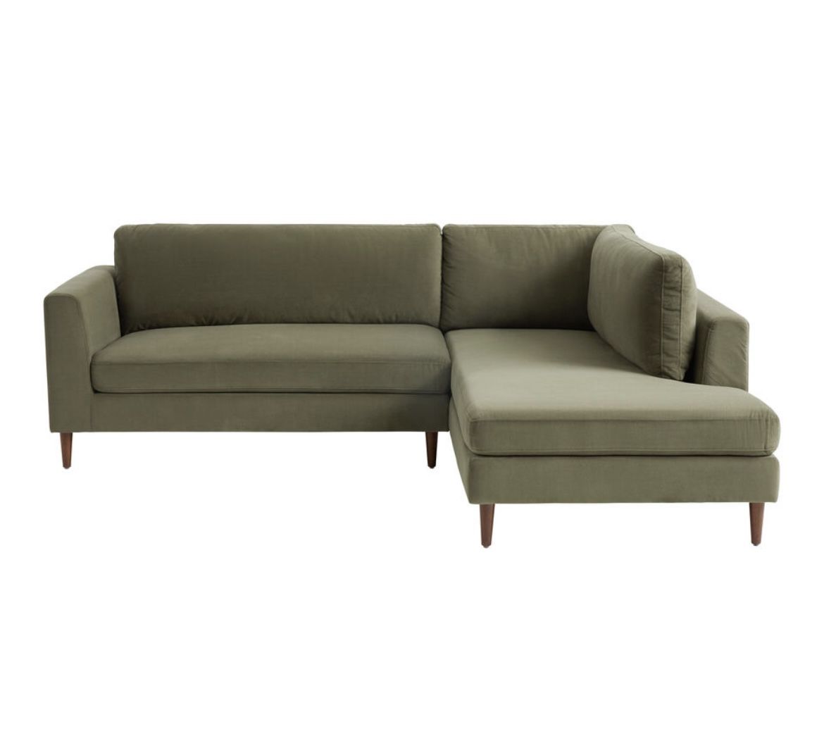 Green Velvet Right Facing Sectional Sofa