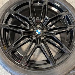 GENUINE BMW M3 GLOSS BLACK FORGED WHEELS WITH YOKOHAMA ADVAN TIRES - LIKE NEW!