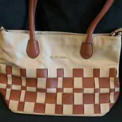 Tan & Brown Checkered Purse Tote Bag