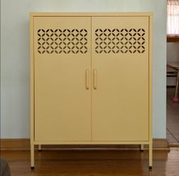 Short Sunny Yellow Metal 2 Door Cabinet