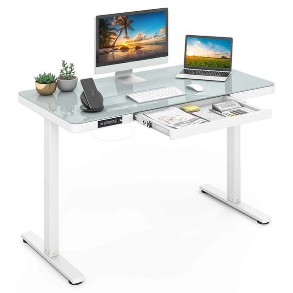 Costco Glass Electric Standing Desk w/Drawers 