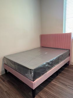 Full Size Pink Upholstered Bed Frame
