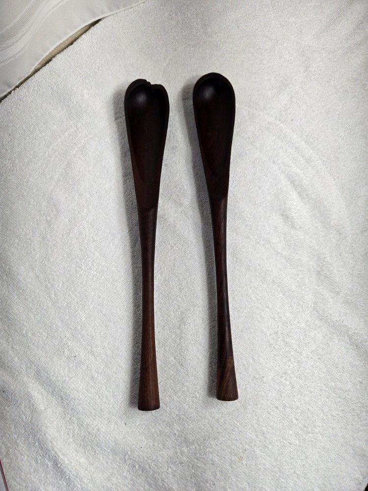 Set of 2 Long Wooden Spoons / Servers - Heavy & Rustic
