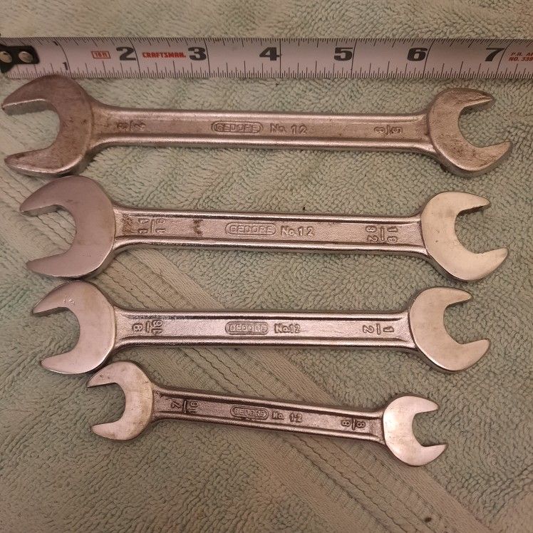 Gedore No 12 Double Open Ended Wrenches. 4 Pieces See Description For SAE Sizes.