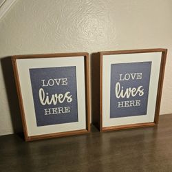 Pair Of Love Lives Here Wall Art Plaque Signs