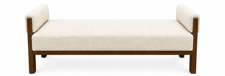 Cream Bouclé Upholstered Bend with Wood Frame