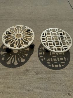 Wrought Iron Plant Caddy Dollies with Wheels – Set of 2
