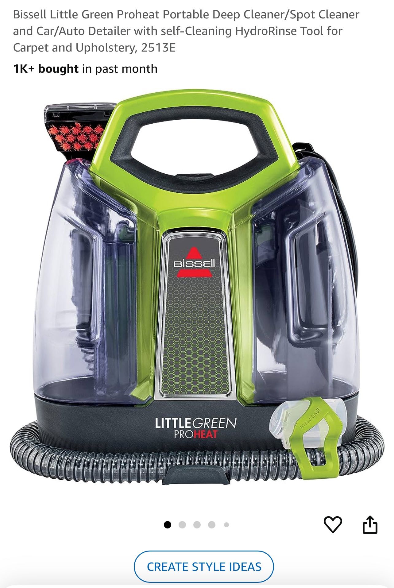 Bissell Little Green Proheat Portable Deep Cleaner/Spot Cleaner and Car/Auto Detailer with self-Cleaning HydroRinse Tool for Carpet and Upholstery, 25