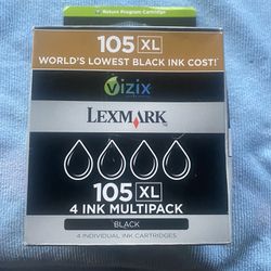 LEXMARK 105XL x 4 Genuine BLACK Ink Cartridges, Original Lexmark 105 XL x 4
