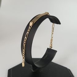 14k Yellow Gold Figaro Chain ID Baby Bracelet Classic And Timeless 6"