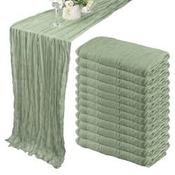 21 Sage Green Cheesecloth Table Runners 