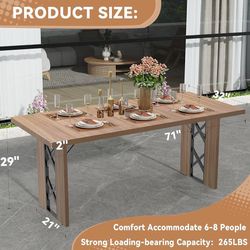 0947 Dining Table for 6-8 People, 71 Inch Wood Rectangular Farmhouse Kitchen Table, Large Industrial Dinner Table with Strong Metal Frame for Dining R