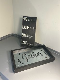 Rustic Farmhouse Wall Decor Sign Bundle Gather Hug Laugh Smile Love Home Decor