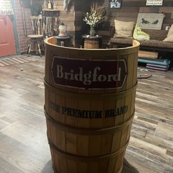 Wooden Barrel With Shelves. 