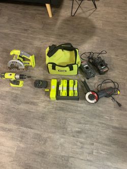 Ryobi Drill and Saw with Hyper Tough Angle Grinder