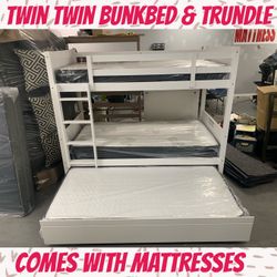 Twin Twin Bunkbed & Trundle with Mattresses