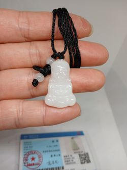 Certified Genuine White Jade Buddha Odnt Ropenecklace