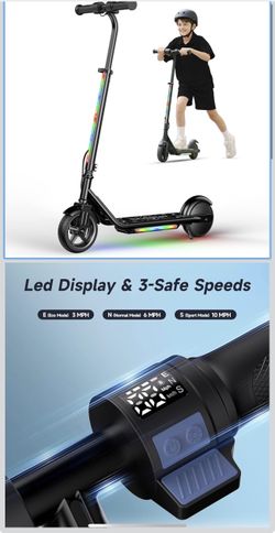 🔥Brand new🔥 Electric Scooter for Kids, 150W Motor, Simple One-Button Control, 2 Safe Speeds (6/10 MPH), Colorful Lights, Magnetic Charging, Dual Bra