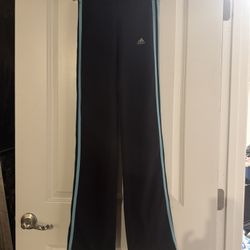 Adidas Kids Black Joggers with Light Blue Accents Size Small