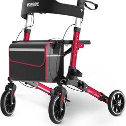 New In Box Foldable Walkers for Seniors with Seat, All Terrain Rollator Walker, 8'' PVC Wheels & Brakes, Lightweight Aluminum Alloy Frame, Height Adju