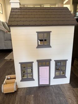 Wooden Dollhouse Two-Story White and Gray