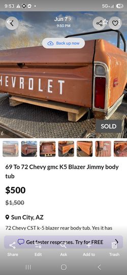 69 to72  Chevy  body  traila long bed  $999