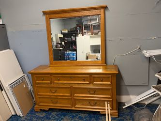 Solid Oak Dresser with Large Matching Mirror