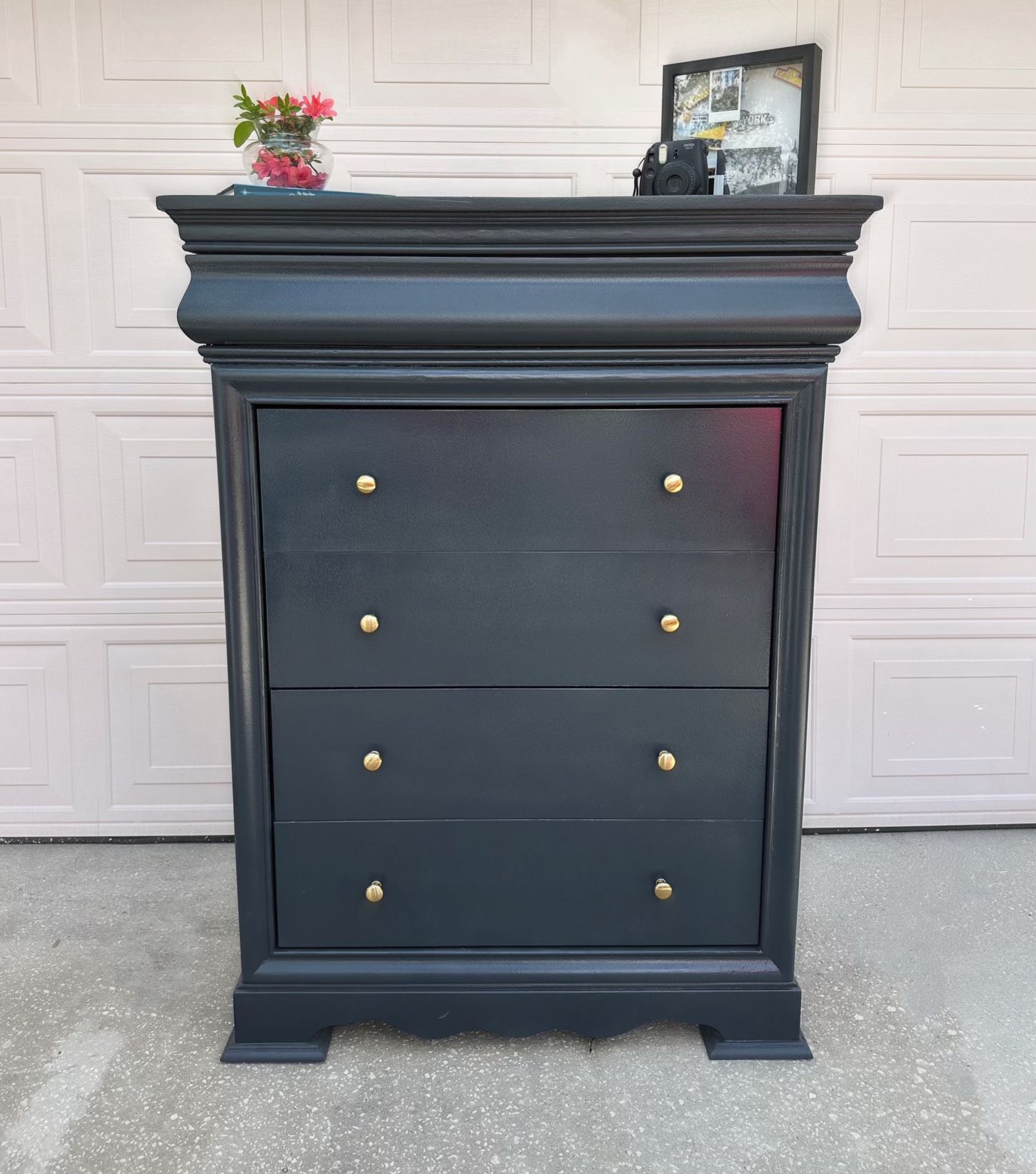 Contemporary Black with Gold Knobs Wood Tall Dresser/ Drawer - Refinished & Sealed